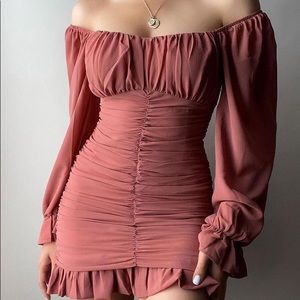 Off Shoulder Blush Pink Mini Dress